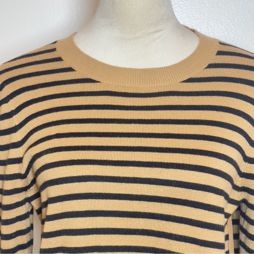 LOFT Tan and Black Classic Striped Sweater Women’s Medium - Picture 4 of 11